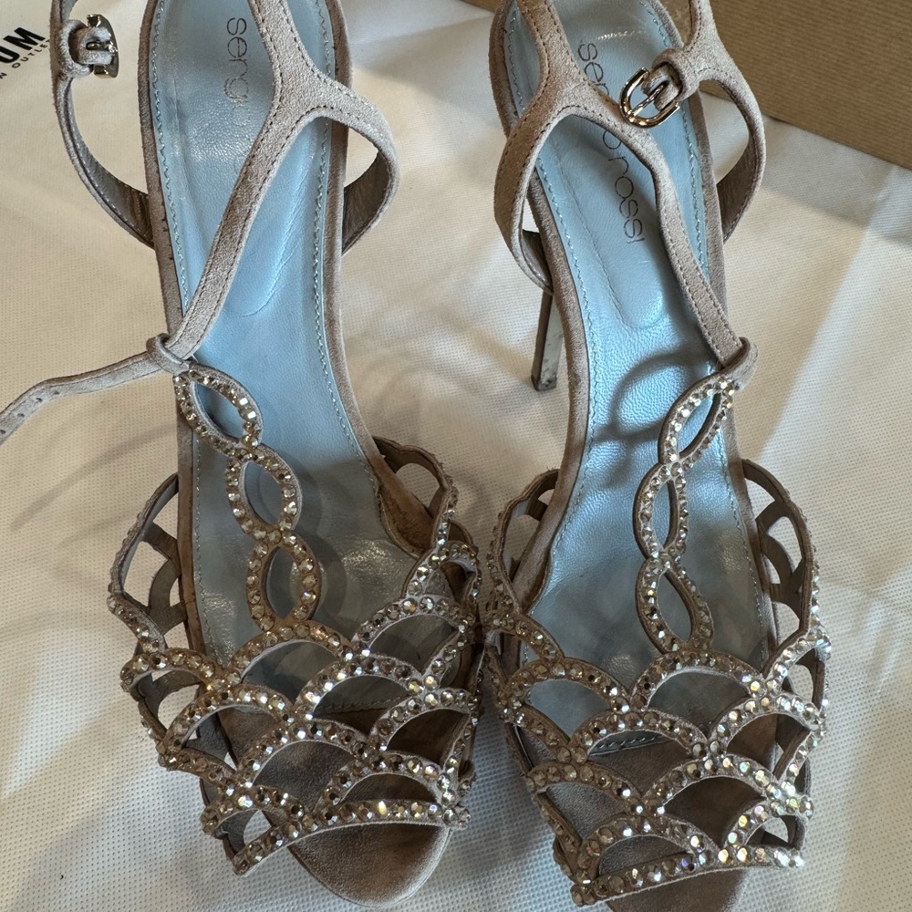 Sergio Rossi Taupe Embellished Heels